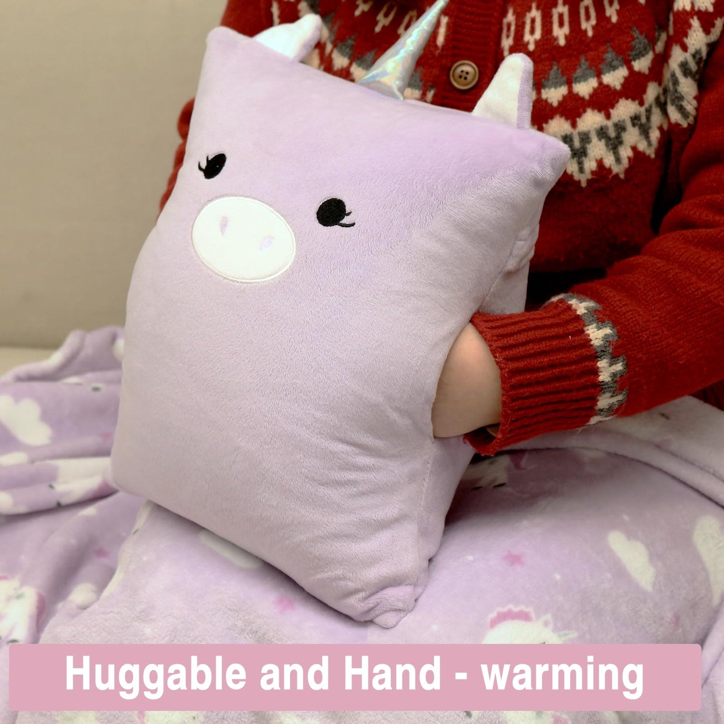 VigorSpring 3-in-1 Kids Travel Blanket and Pillow Set, Snuggle Pillow with Hand Warmer, 40x60 inches Unicorn Blanket for Girls Compact, Perfect for…