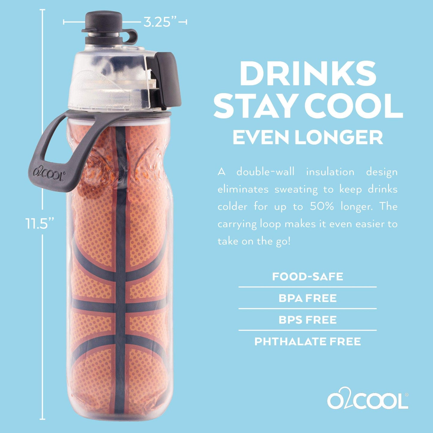 O2COOL Mist 'N Sip Misting Water Bottle 2-in-1 Mist And Sip Function With No Leak Pull Top Spout Reusable Sports Water Bottle - 20 oz (2 Pack