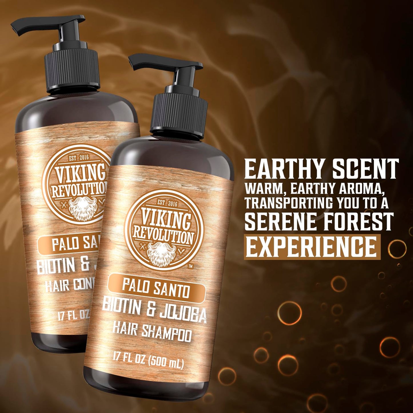 Viking Revolution Palo Santo Mens Shampoo and Conditioner Set with Biotin and Jojoba Oil - Natural Hair Shampoo and Hair Conditioner for Men
