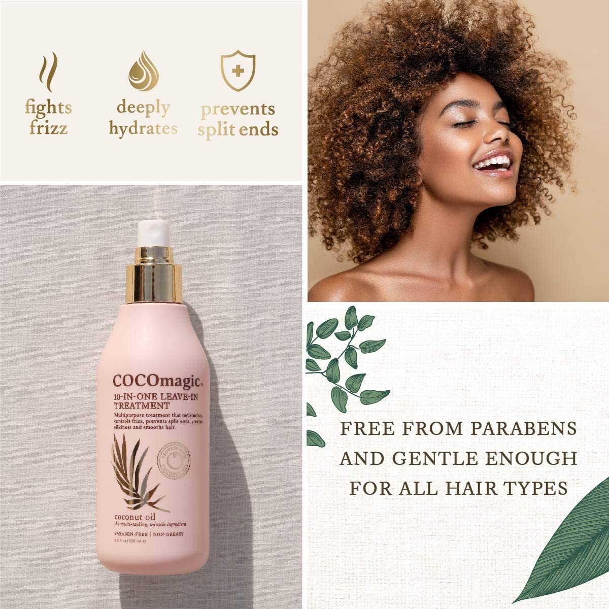 Cocomagic 10-in-1 Leave-in Hair Treatment with Coconut Oil | Hydrate, Detangle, Prevent Frizz | Smooths, Creates Silkiness | Gentle for All Hair