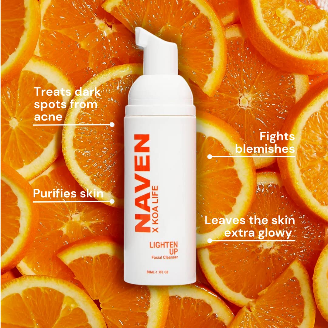 KOA LIFE X NAVEN Lighten Up - Anti-Blemish Facial Foam Cleanser, Purifies Skin, Vitamin C, Organic, Natural Ingredients - 1.7 Fl Oz