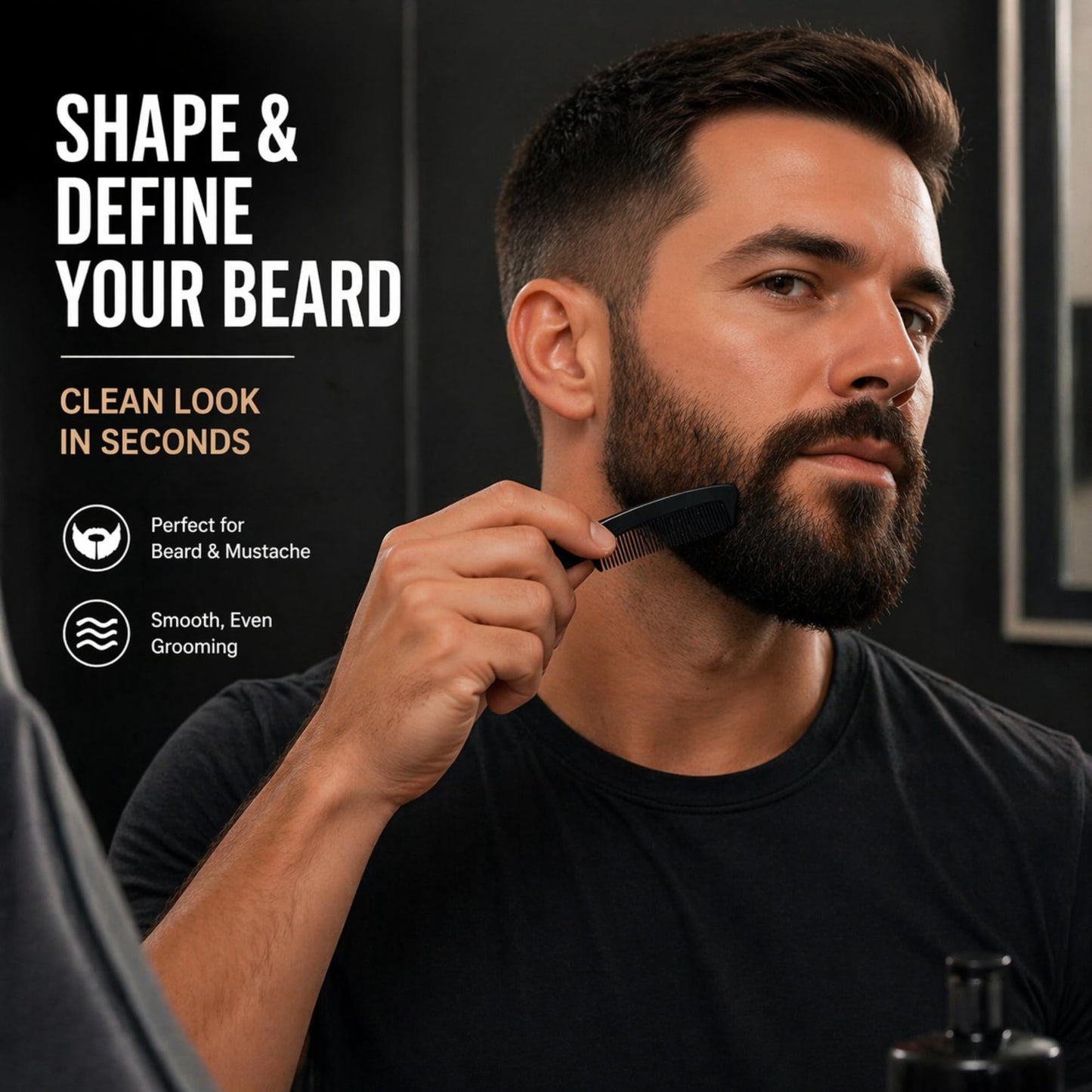 GENTS Mustache & Beard Comb or Fine Tooth Black Comb for Men Travel Comb 4.7" Pocket Size Fine Tooth Plastic Comb for Grooming, Styling & Daily Use (2 Beauty and Personal Care G.B.S
