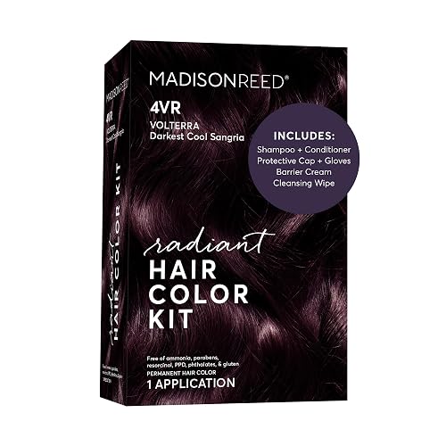 Madison Reed Radiant Hair Color Kit - 4VR Darkest Cool Sangria with Vibrant Violet Red Tones (Volterra Amethyst), Vivid Permanent Hair Dye for Bold