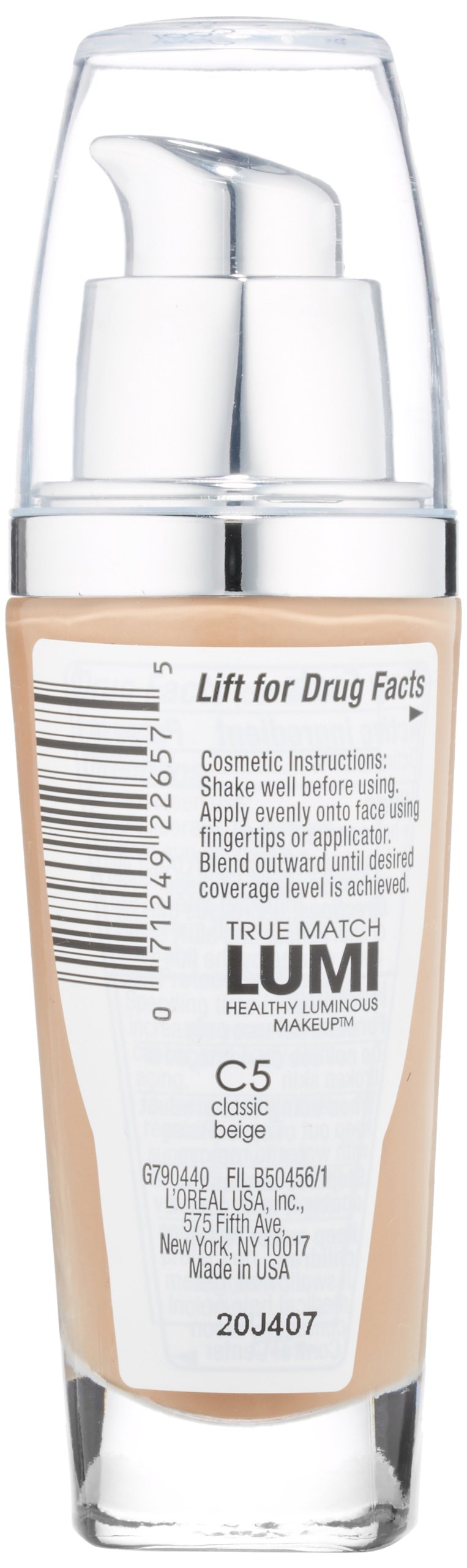 L'Oréal Paris True Match Lumi Healthy Luminous Makeup, C5 Classic Beige, 1 fl. oz.