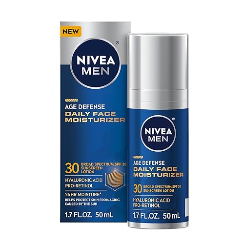 NIVEA MEN Age Defense Daily Face Moisturizer with Broad Spectrum SPF 30 Sunscreen, Pro-Retinol and Hyaluronic Acid, Beard-Friendly Face Lotion Helps