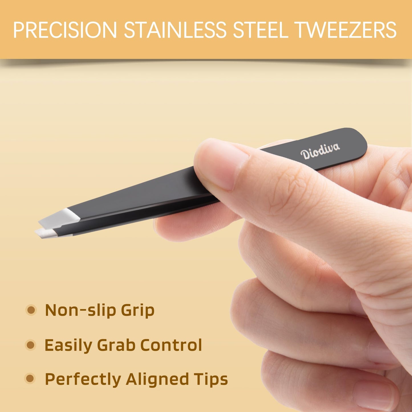 2-Pack Tweezers for Eyebrows, Facial Hair, Ingrown Hair Removal, Slant and Point Tip Tweezer Set for Women and Men, Professional Stainless Steel Beauty and Personal Care Diodiva