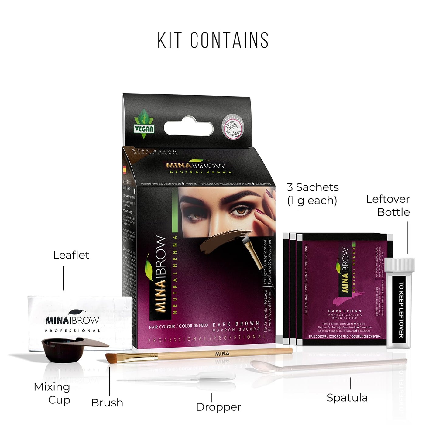 MINA iBrow Henna Hair Color Professional Tint Kit with Rose Water | Covers Gray Hair-Lasts up to 6 weeks | No Ammonia No Lead | Vegan & Cruelty Free | Beauty and Personal Care MinaiBrow