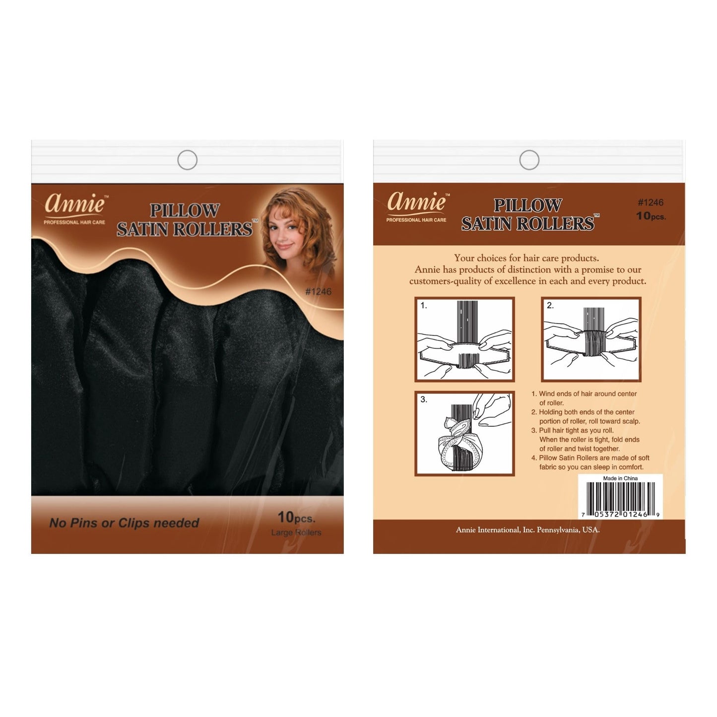 Annie Pillow Satin Rollers: 10Pcs Heatless Roller Set (Black)