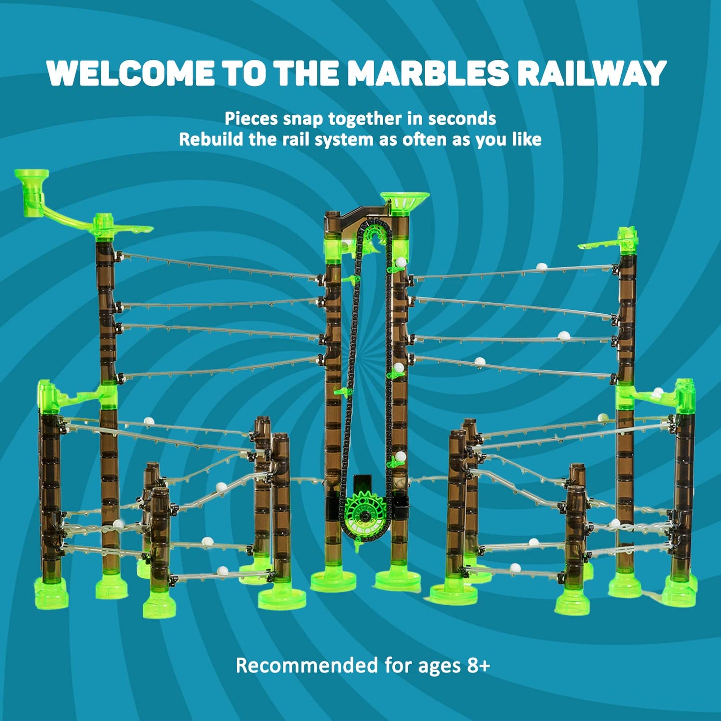 Marble Genius Add-On Chain Lift – Automatic Marble Rails Accessory for Marble Run, STEM Toy for Kids & Teens Ages 8+, Battery Powered