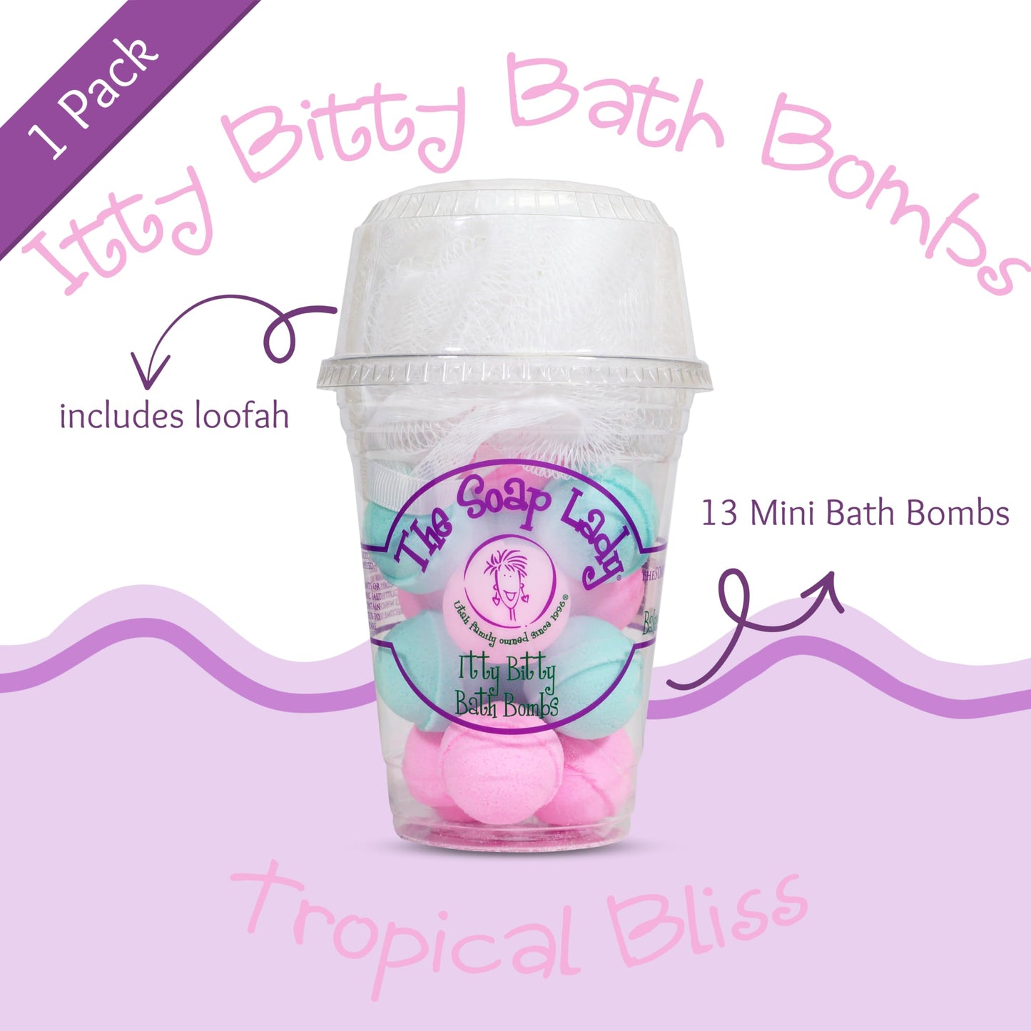 The Soap Lady Itty Bitty Bath Bombs - Tropical Bliss - Includes Loofah - .65oz Bath Bombs
