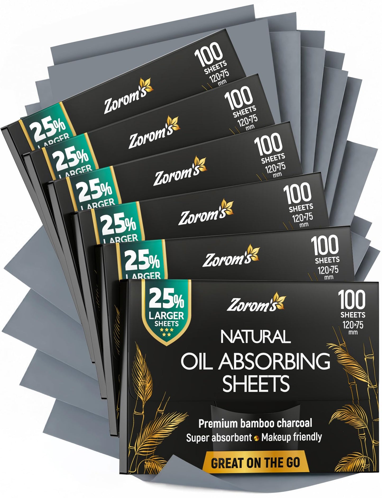 Natural Oil Blotting Sheets for Face with Bamboo Charcoal - 25% Larger - 6pk/600 Makeup Friendly Oil Absorbing Sheets for Face - Easy Dispensing Beauty and Personal Care ZOROM'S Default Title