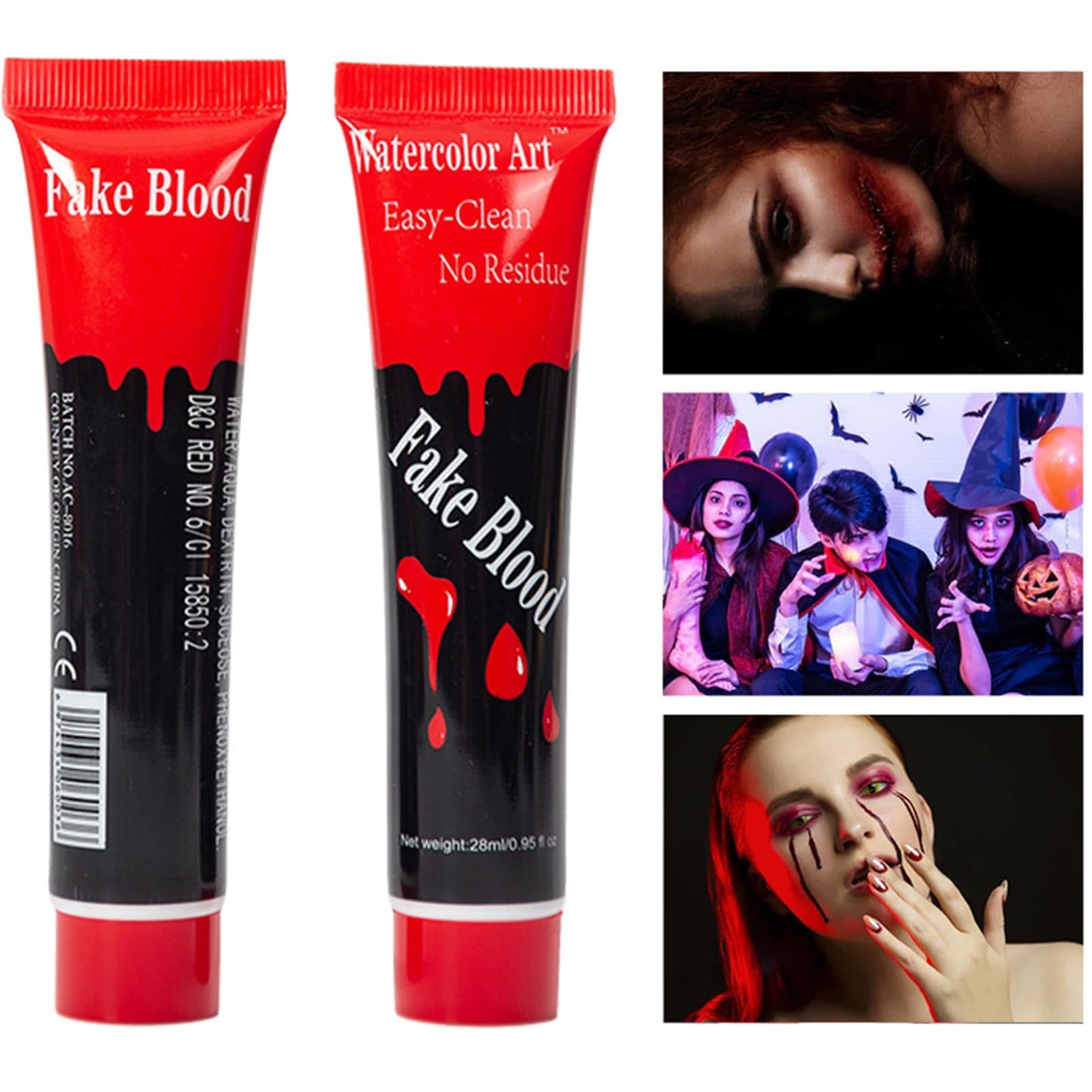 Halloween Fake Blood Washable, Halloween Blood Splatter Realistic Effect Sticky Blood for Clothes, Zombie Bride, Clown, Vampire and Monster, Halloween