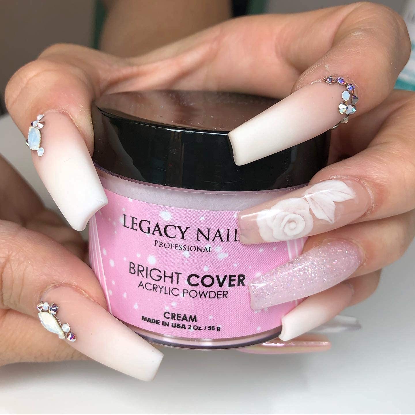Legacy Nails Professional Bright Cover Full Coverage Color, CREAM 2 oz Acrylic Powder With Shimmer, Shine for Overlay Nail Extensions Beauty & Personal Care LEGACY NAILS