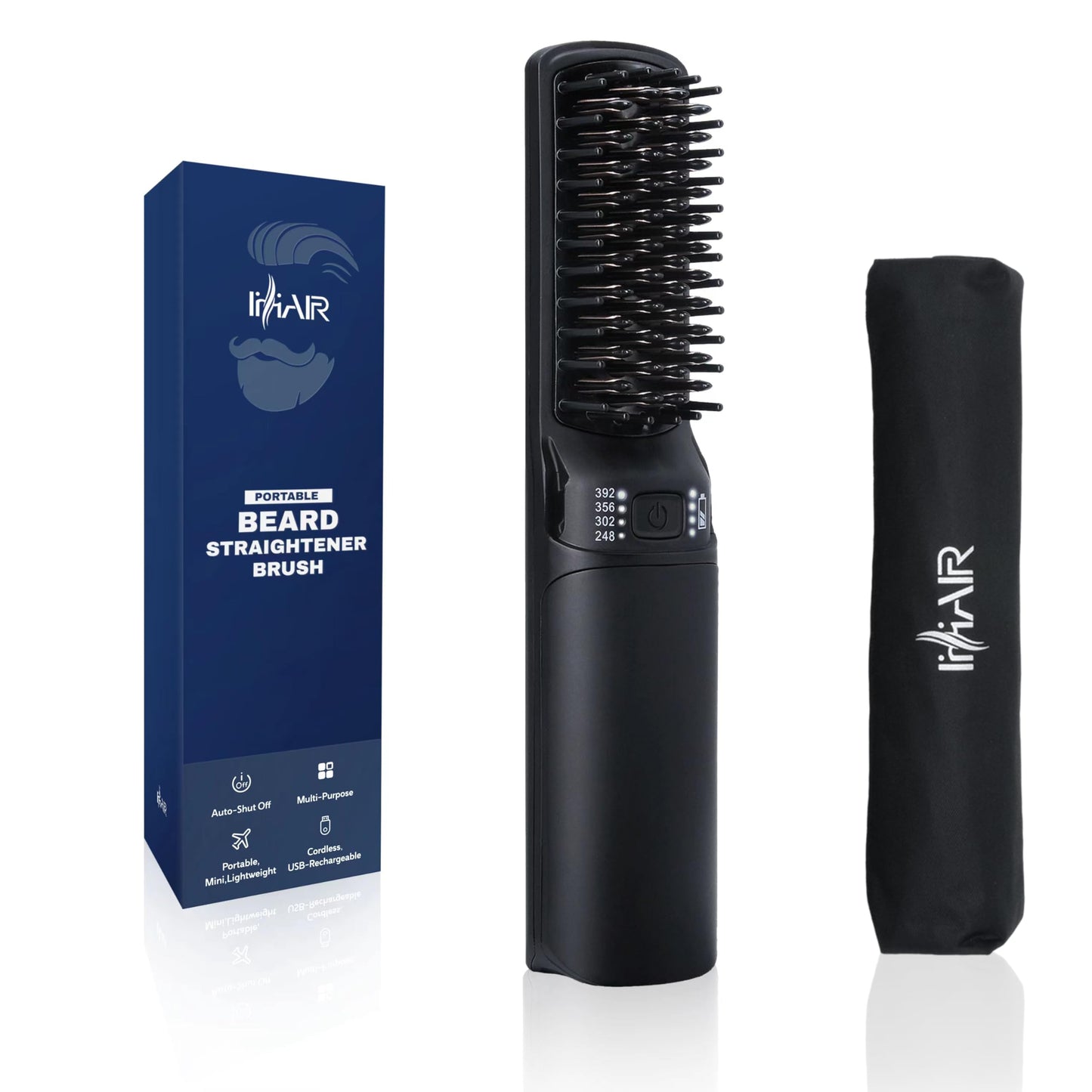 IHHAIR Premium Beard Mini Straightener Brush, Professional Straightener Brush for Men, Rechargeable 6400 mAh Straightening Tool Heated Comb, for Short
