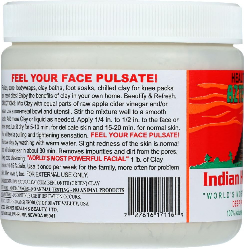 Aztec Secret Indian Healing Clay, Deep Pore Cleansing, Facial & Body Mask - The Original 100% Natural Calcium Bentonite Clay, 1 Pound - 3 Pack