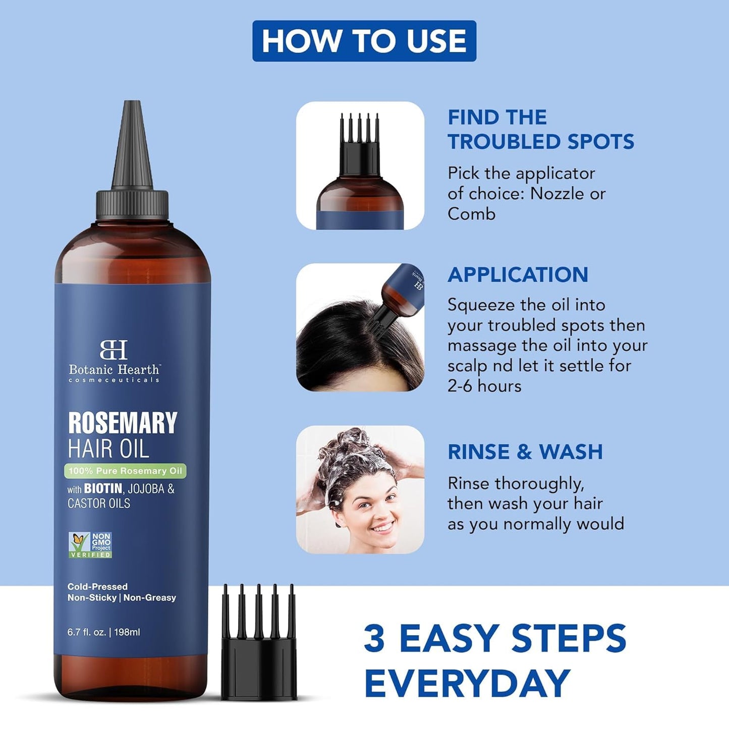 Botanic Hearth Hair Oil for Hair Growth | Rosemary Oil for Hair Growth with Biotin, Castor & Jojoba | Hair Relaxers & Dry Scalp Treatment | Color Safe Beauty and Personal Care Botanic Hearth