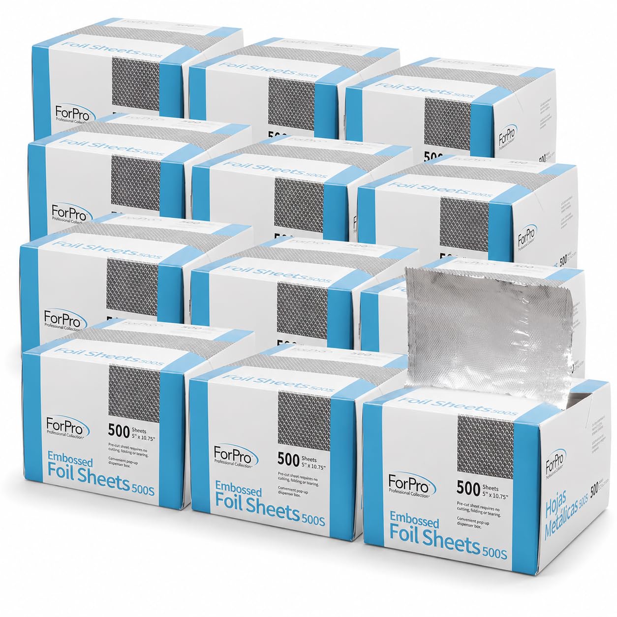 ForPro Professional Embossed Pop-Up Hair Foil Sheets for Salon Hair Color & Highlights, Pre-Cut Aluminum Foils, Non-Slip Embossed Texture, 5" W x