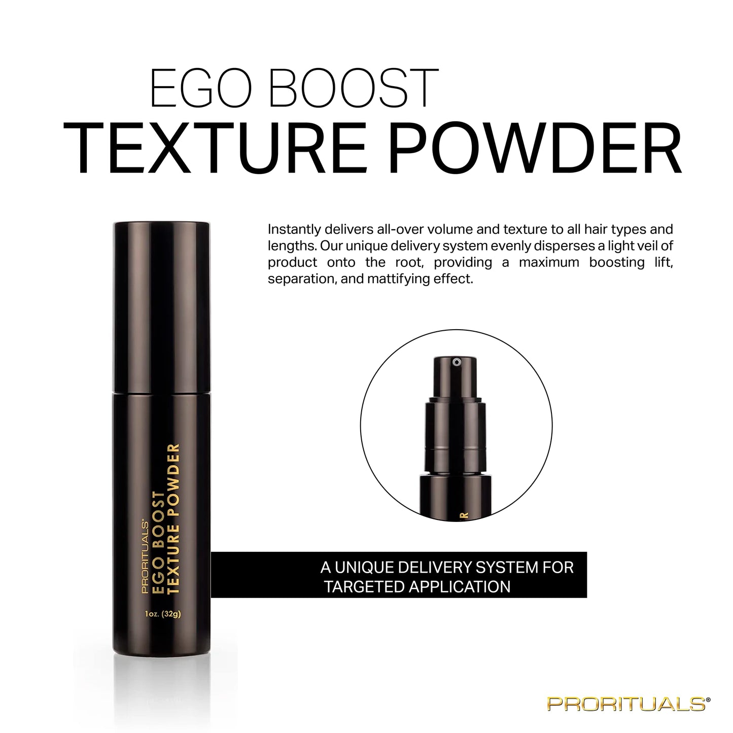 Prorituals Ego Boost Texture Powder - Unisex, Texturizing Hair Styling Powder, Volumizer for Instant Volume for Fuller Hair, Adds Texture, 1 oz