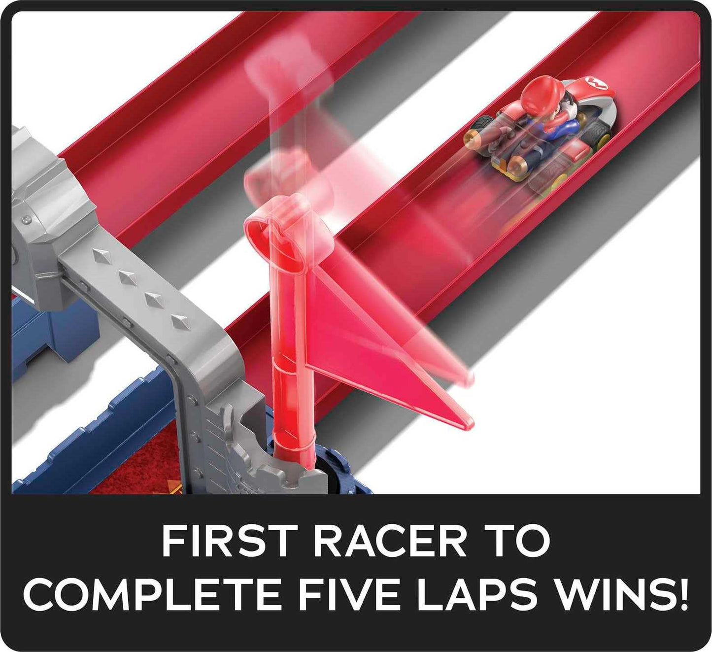 Hot Wheels Mario Kart Bowser’s Castle Chaos Modular Track with Side by Side Racing Lap Flags and Bowser Figure Connects to Other Sets Gift idea…