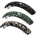 HYFEEL Large Hair Barrettes for Women Fine Thick Hair, French Barrette Hair Clips Ponytail Clamps Clasp Stylish Hair Accessories- 3Pcs (Black, Brown