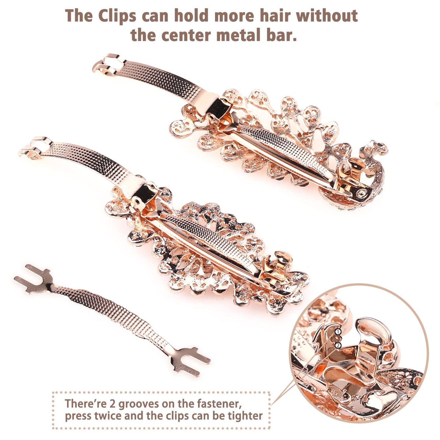 QXUJI 4PCS Crystal Rhinestones Hair Clips, Sparkly Glitter Flower Peacock Hair Barrettes, Metal Spring Hair Pins Snap Accessories, for Women Girls