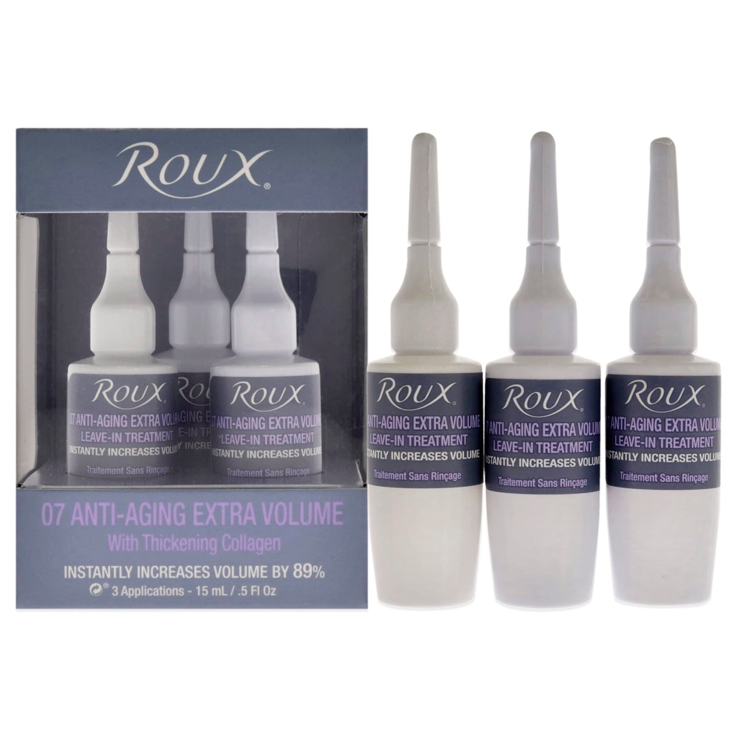Roux Collagen Leave in Treatment, Anti Aging Ampolletas 07 Anti-Aging Extra Volume Formula, 3 Count, .5 Fl Oz Each