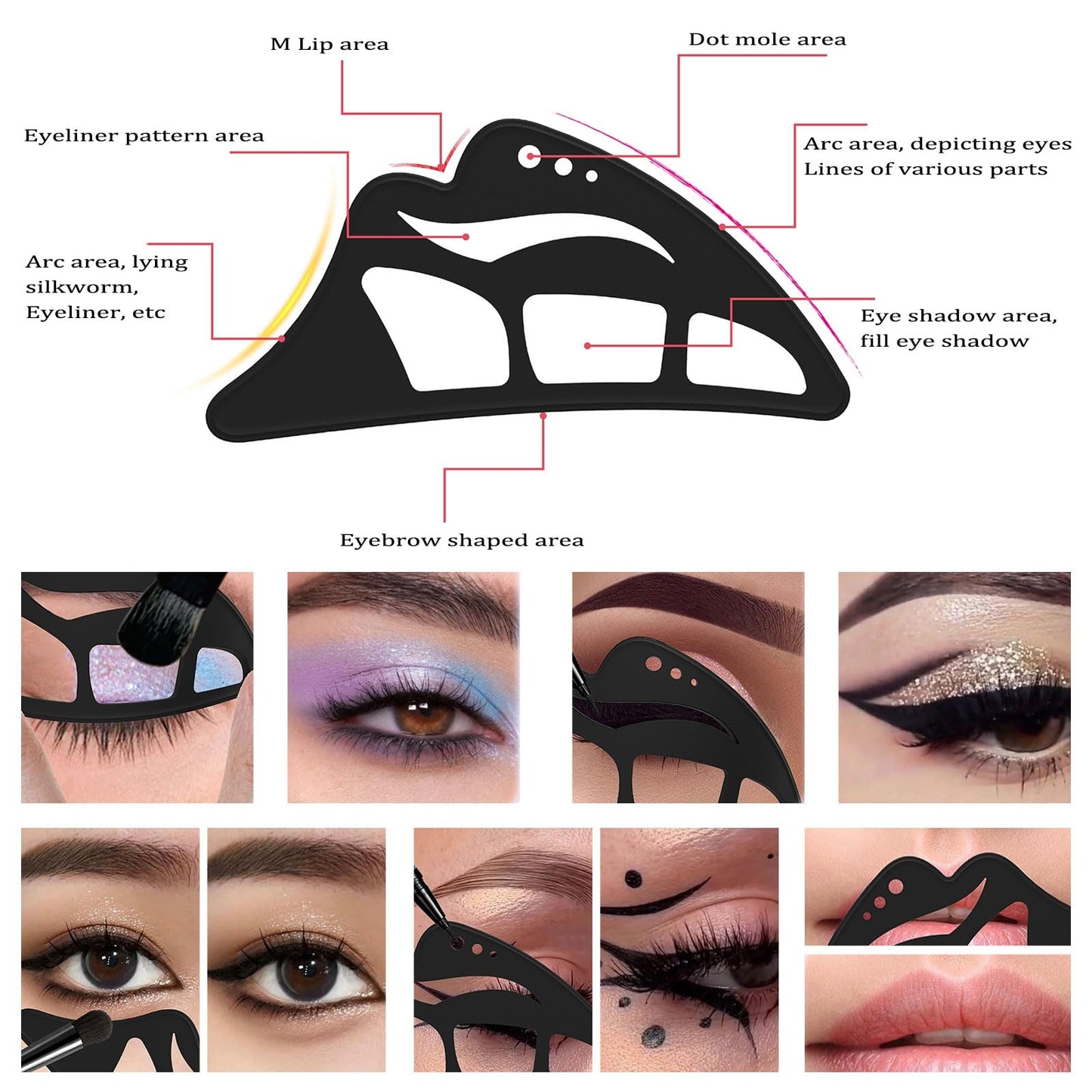 NFAMRZCAR 2PC Eyeshadow Stencil 5 in 1 Silicone Eyeshadow Tool,Reusable Eye Makeup Aid Stencils,Eye Makeup Aid, for Make Up Beginners&Women (Black)