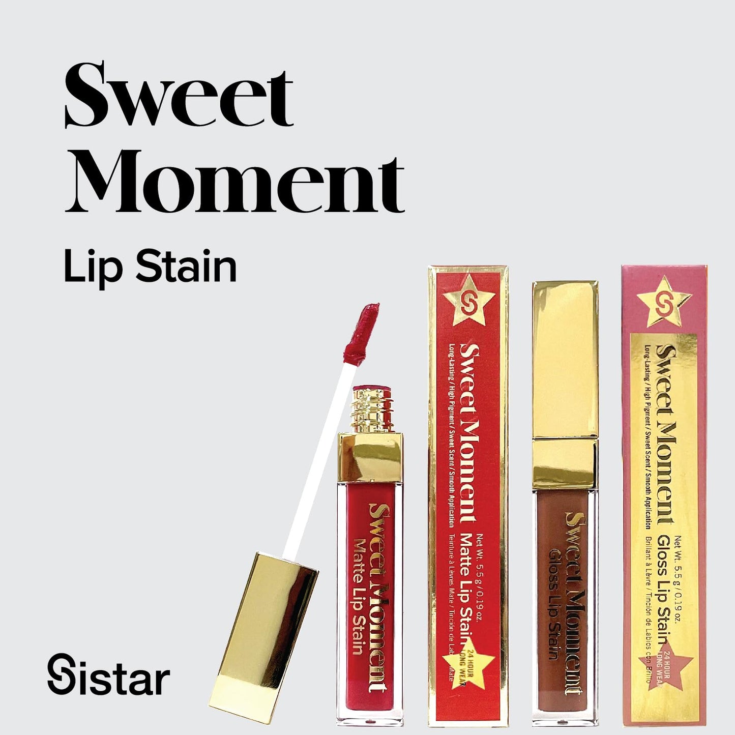 Sistar Sweet Moments Gloss Lip Stain Long-Lasting Glossy Finish Vivid High Pigment Colors Smooth and Sweet 1.5 mL / 0.05 fl. oz. (Pink Sherbet)