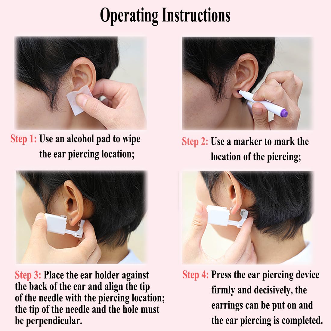 VitaCool Ear Piercing Kit Disposable Ear Cartilage Piercing Gun 3mm Studs Beauty and Personal Care VitaCool