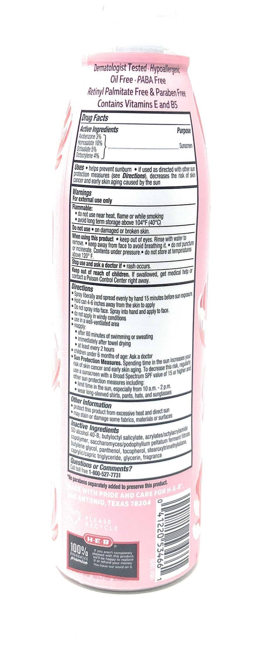 H-E-B Pink Peony Flower Scented Sunscreen Spray - SPF 50-5.5oz bottle