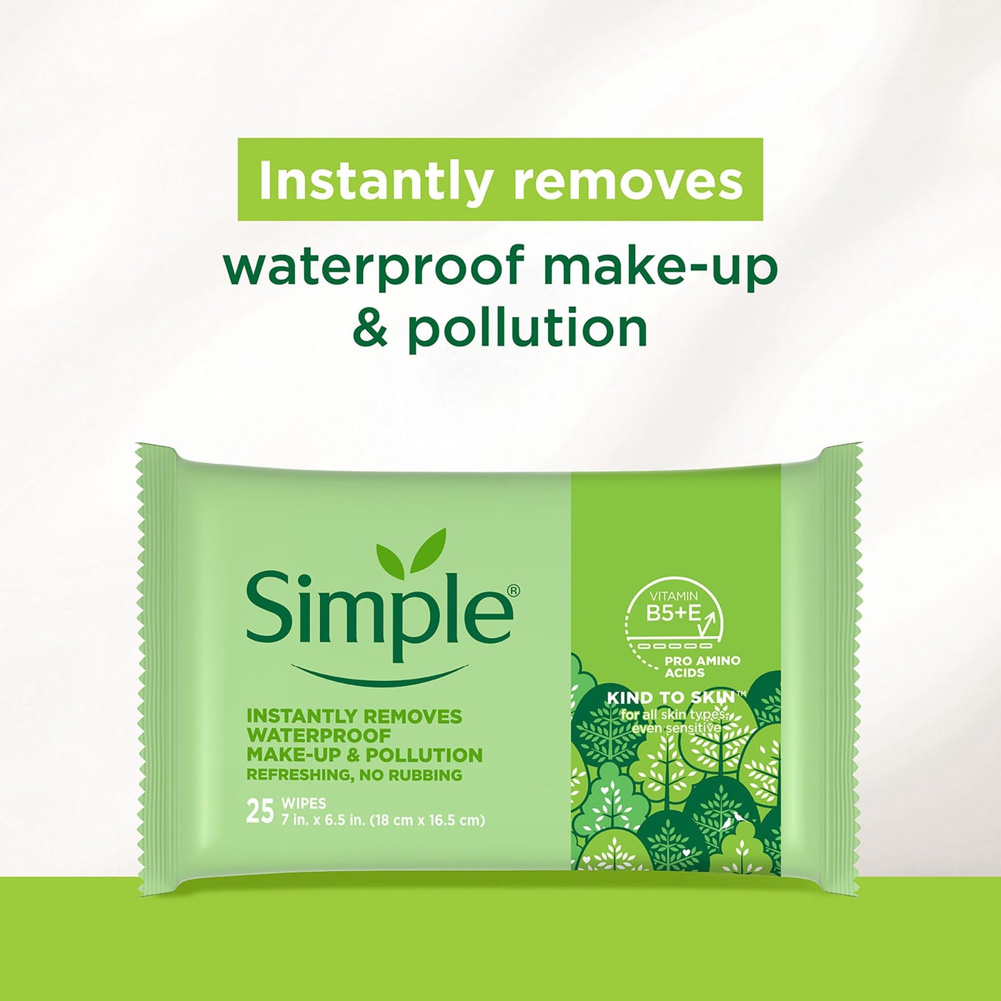 Simple Kind to Skin Facial Wipes Gentle and Effective Makeup Remover Cleansing Free from color and dye artificial perfume and harsh chemicals 25 Wipes