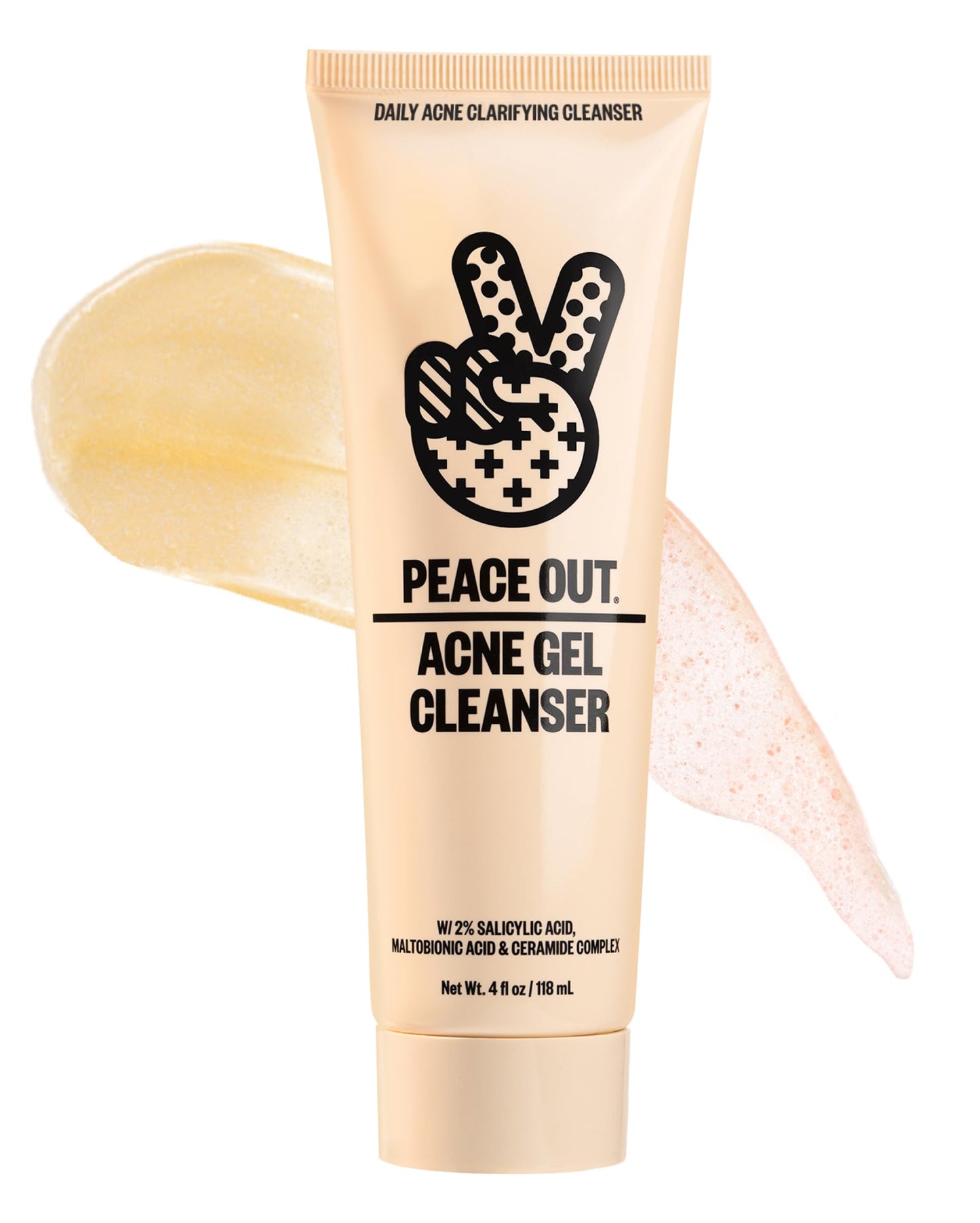 PEACE OUT Acne Gel Cleanser, With 2% Salicylic Acid for Breakouts, Blemishes & Blackheads, Daily Face Wash with Ceramides to Unclog Pores, Support