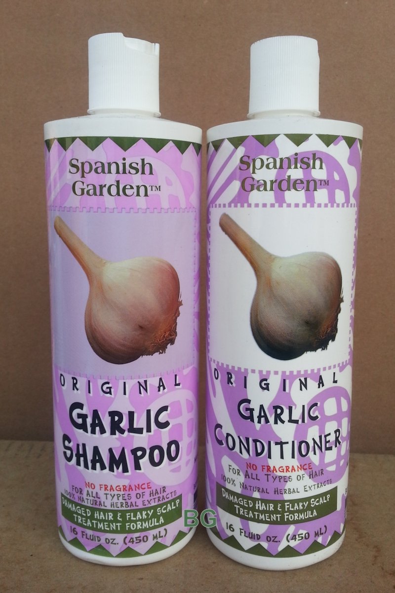 Original GARLIC Shampoo & Conditioner Set. Damaged Hair, Flaky Scalp Treatment Formula by Spanish Garden 16 oz (2 Pack) iwgl