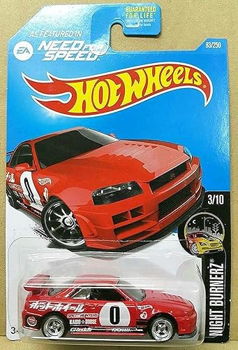 Hot Wheels 2016 Night Burnerz Need for Speed Nissan Skyline GT-R (R34) 83/250, Red