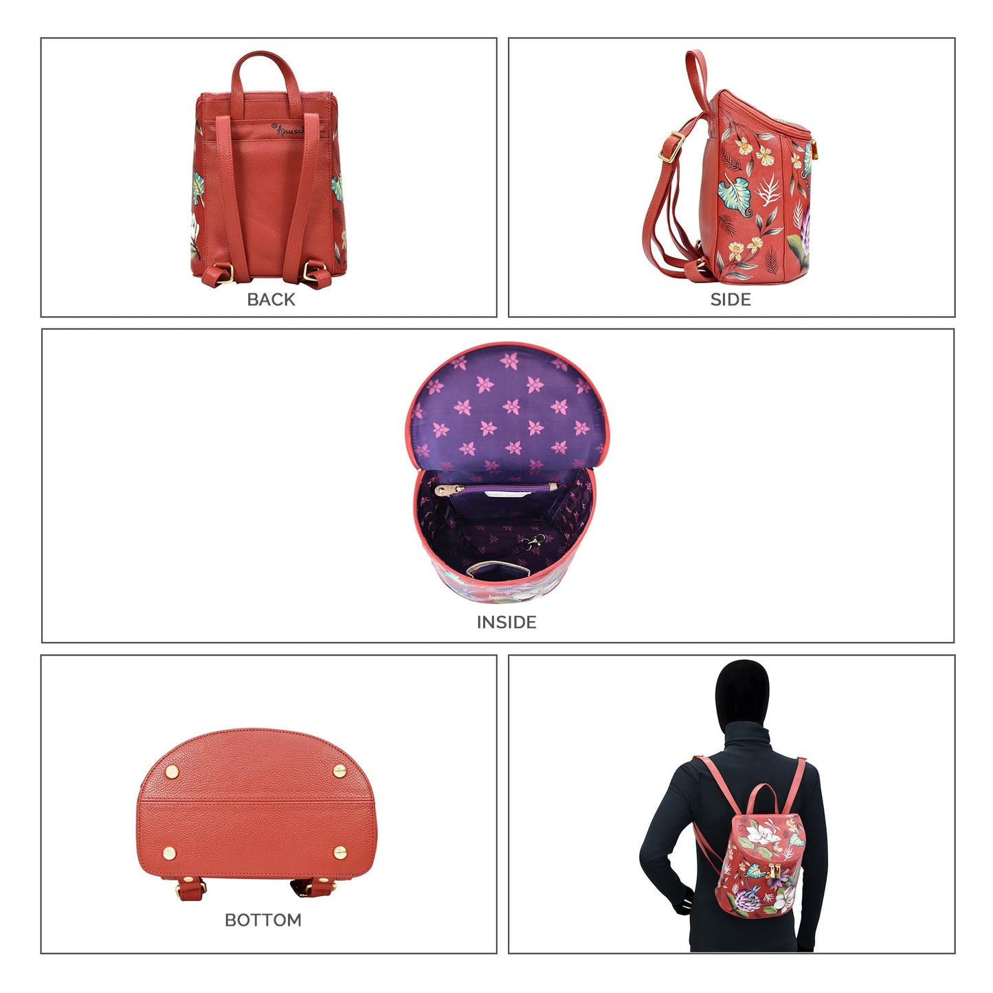 Anuschka Women’s Original Leather Hand-Painted Backpack, Crimson Garden