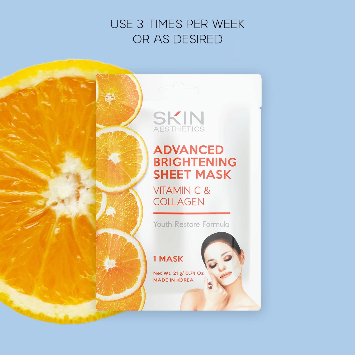 Skin Aesthetics Vitamin C & Collagen Sheet Face Mask - Reduces Wrinkles & Age Spots, Hydrating - Dermatologist Tested Korean Skincare - Clean Beauty