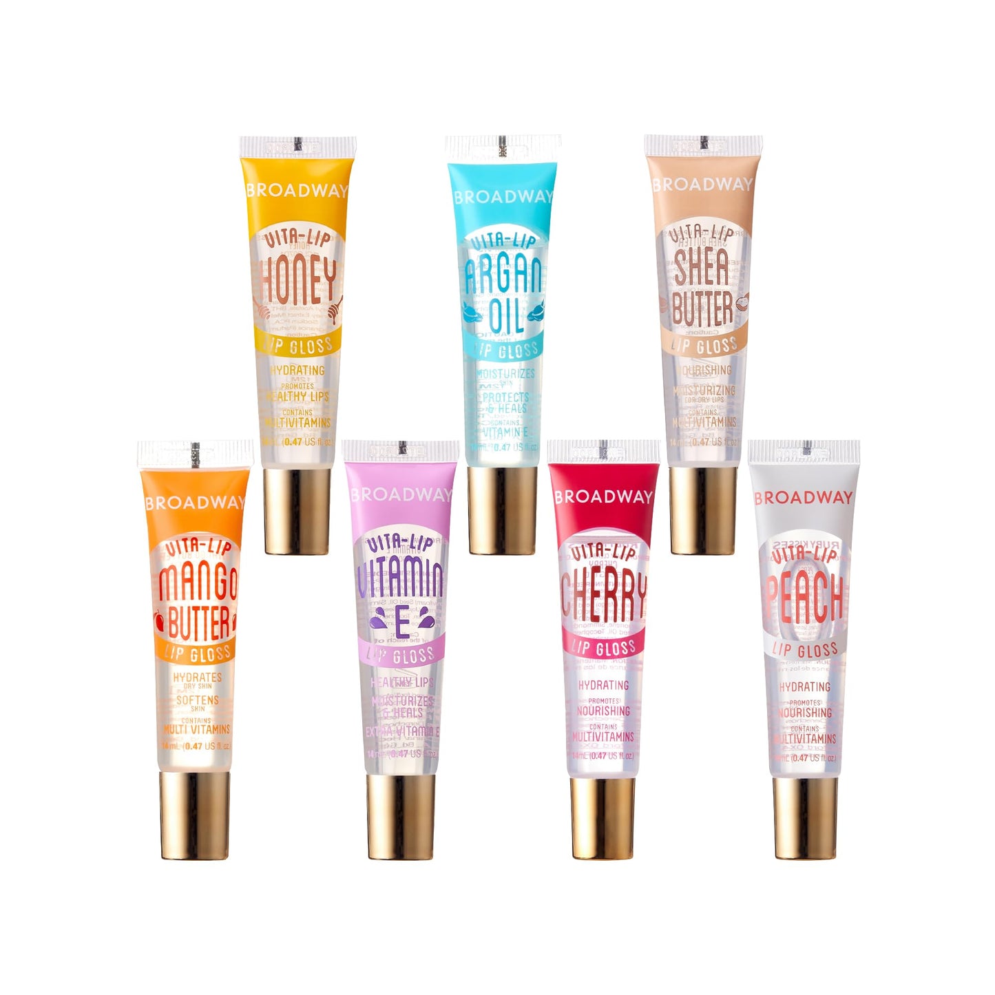 Ruby Kisses Broadway Vita-Lip Clear Lip Gloss (7 Pack) Ultra-Hydrating & Soothing Formula with Vitamins, High-Shine Non-Sticky Finish Lip Balm with