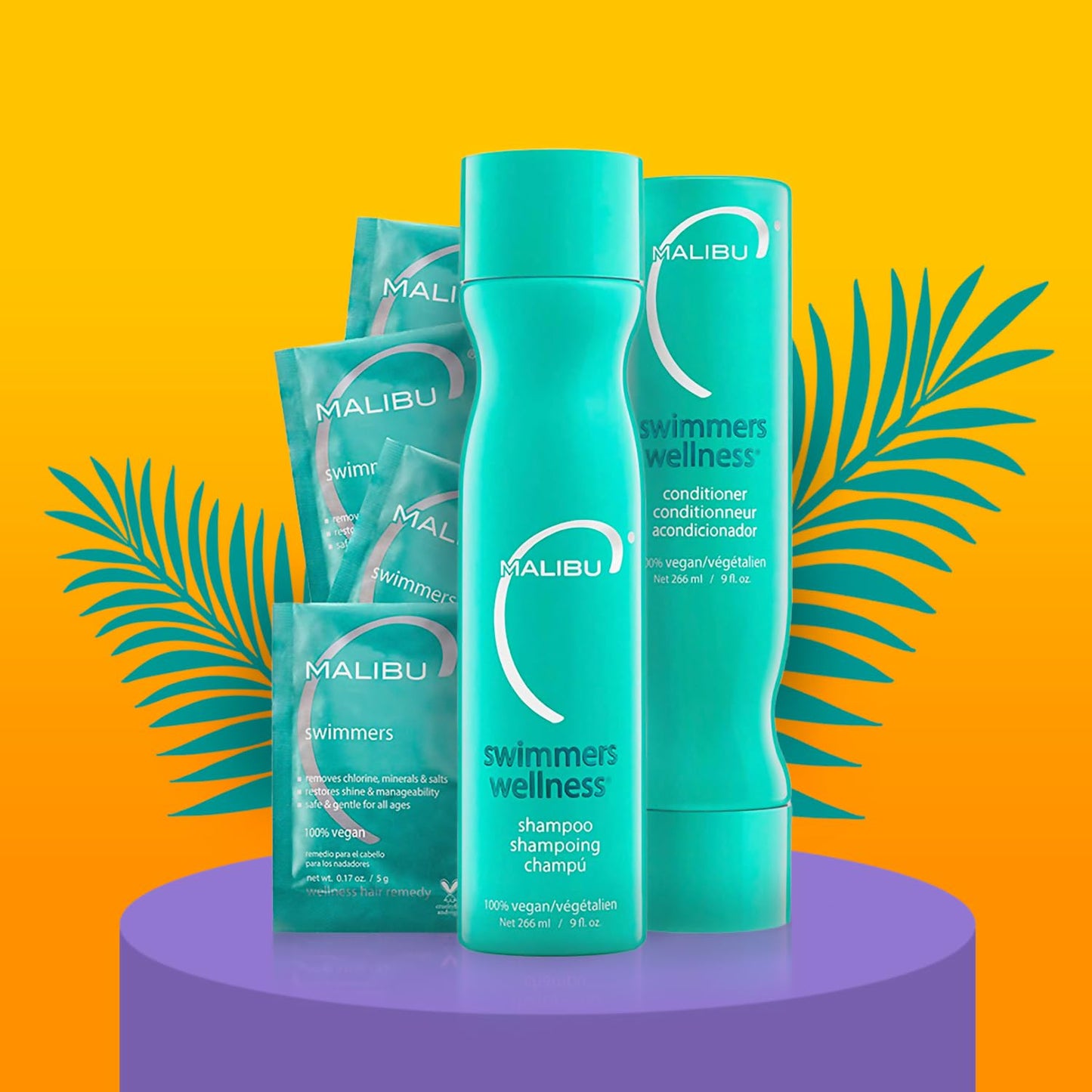 Malibu C Swimmers Wellness Shampoo and Conditioner + Hair Mask Summer Essentials Kit - Adults & Kids Clarifying, Moisturizing, Shine Restoring Hair