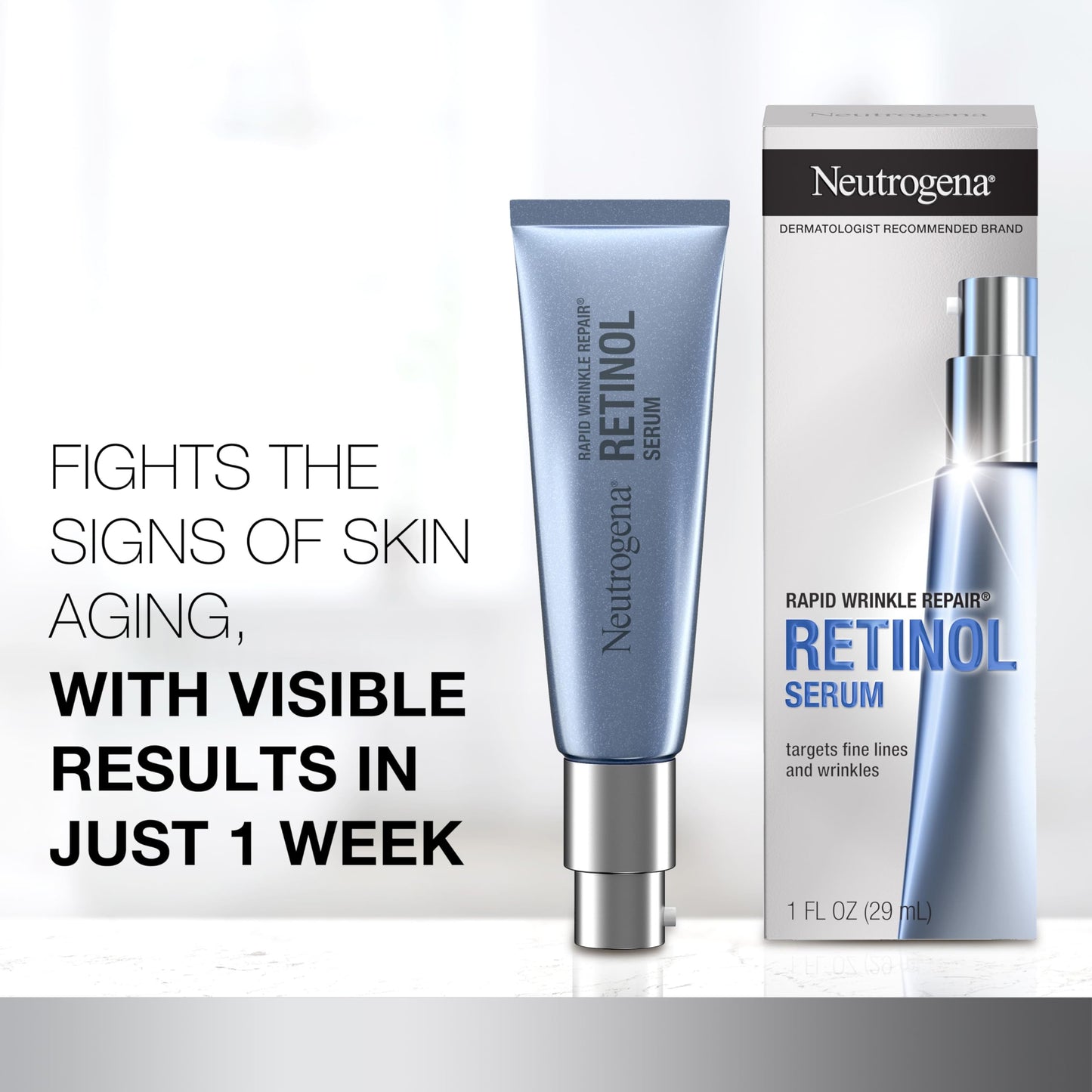 Neutrogena Rapid Wrinkle Repair Retinol Face Serum, Daily Anti-Aging Serum for Face with Retinol & Hyaluronic Acid to Fight Fine Lines, Wrinkles