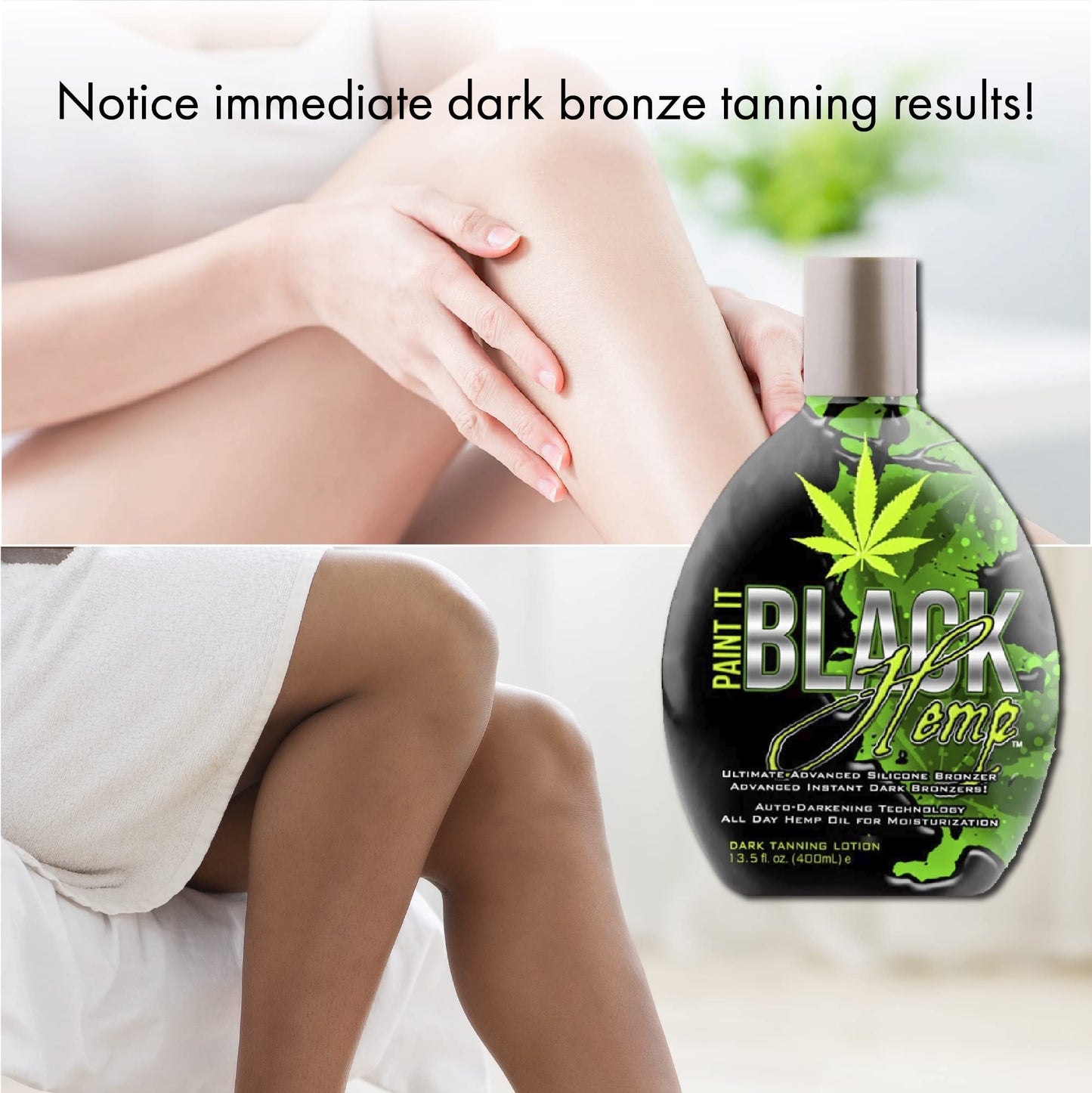 Millennium Tanning Products - Paint It Black Hemp Bronzer & Dark Tanning Lotion Accelerator for Indoor Tanning Beds & Outdoor Sun Tan - 13.5 fl. oz.