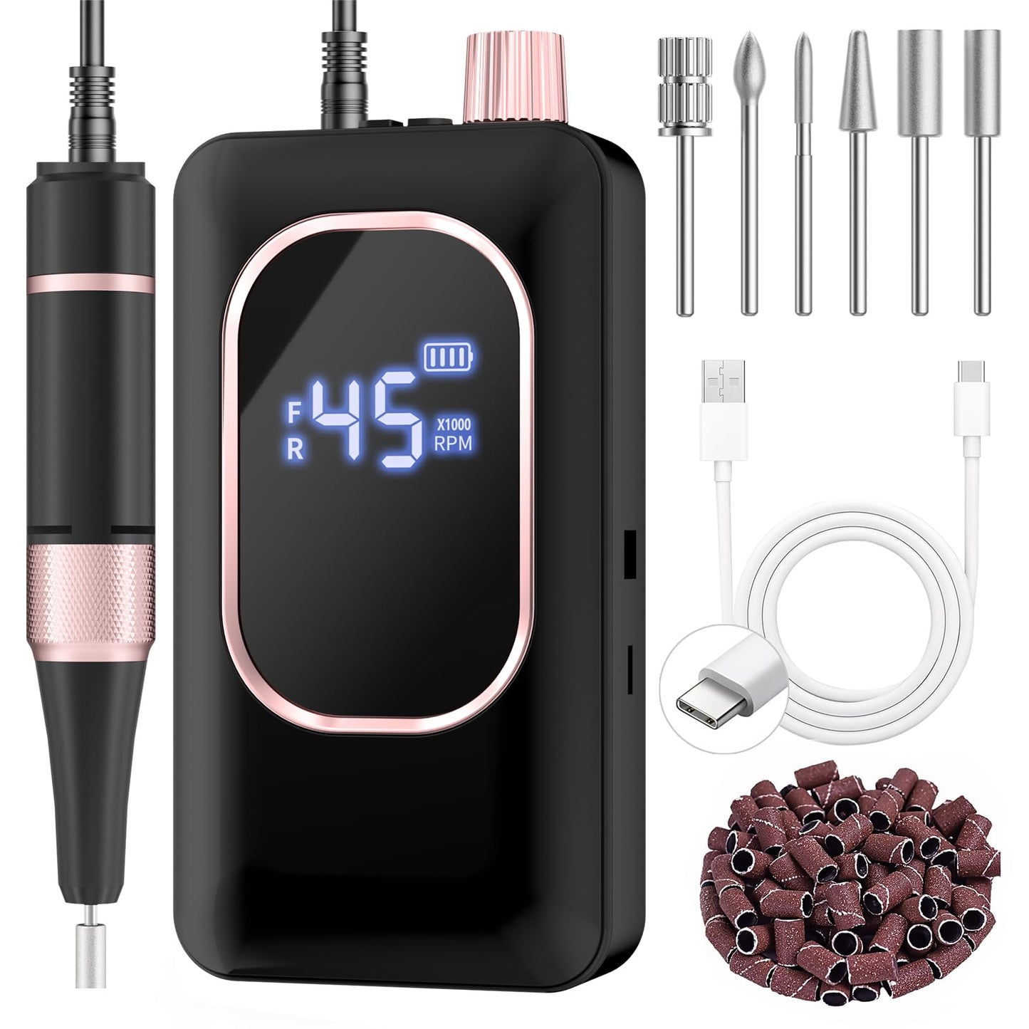 Professional Electric Nail Drill 45000RPM, Portable Nail File for Acrylic Gel Nails, Cordless Rechargeable Salon-Grade Ultra Power Nail Drill Kit Beauty and Personal Care Hoxida Default Title