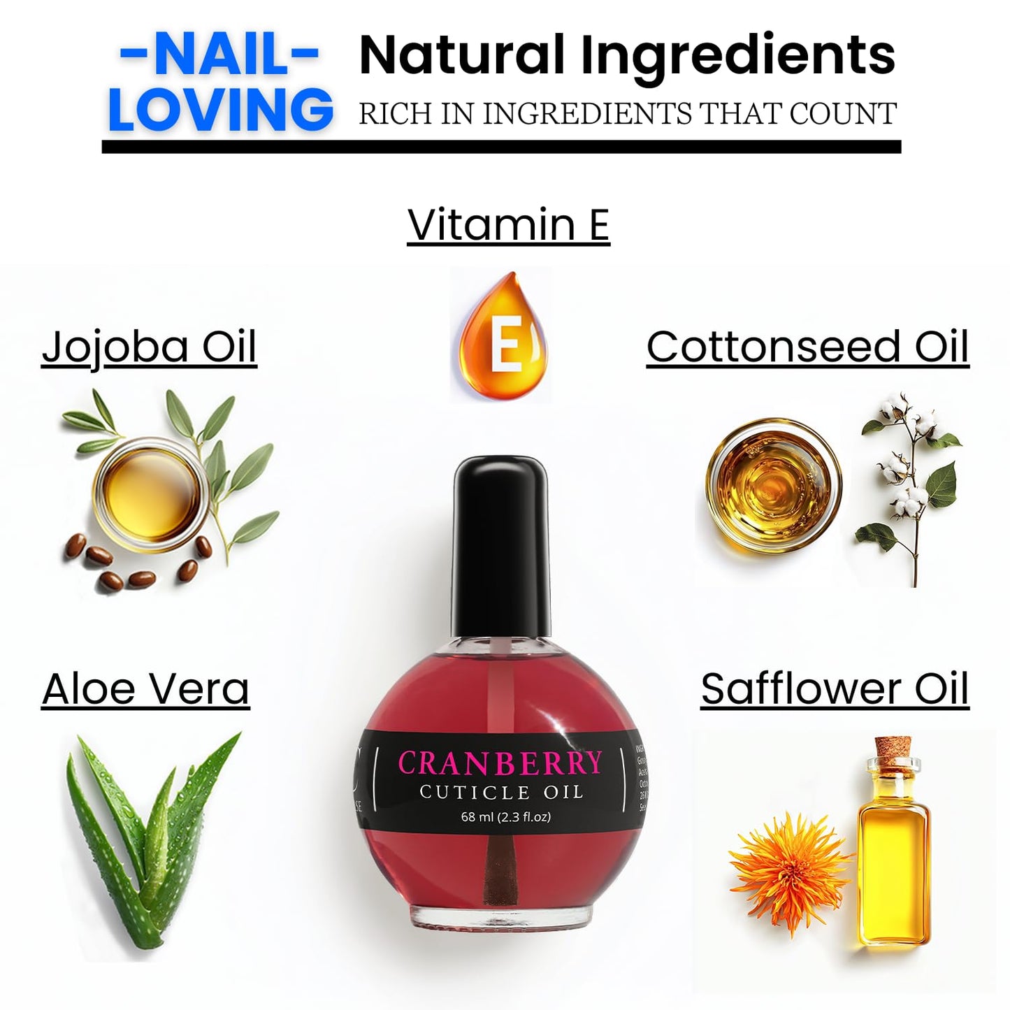 Ellie Chase Moisturizing Cuticle & Nail Care Oil 2.3 Fl Oz - Cranberry Scented - Infused with Jojoba Oil, Aloe, Vitamin E - Nail & Cuticle Hydration