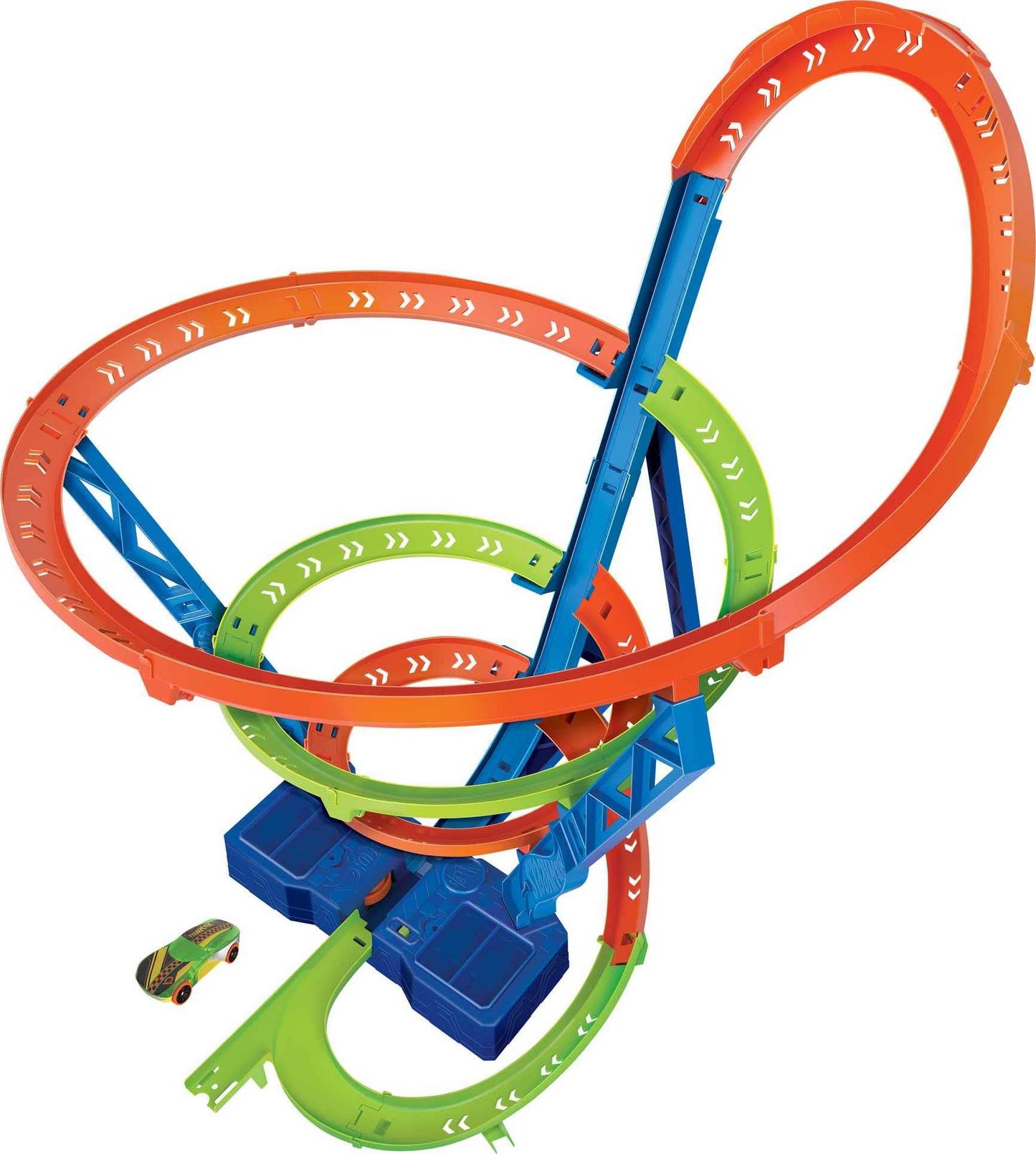 Hot Wheels Toy Car Track Set Spiral Speed Crash, Powered by Motorized Booster 29-in Tall Track with 1:64 Scale Toy Car
