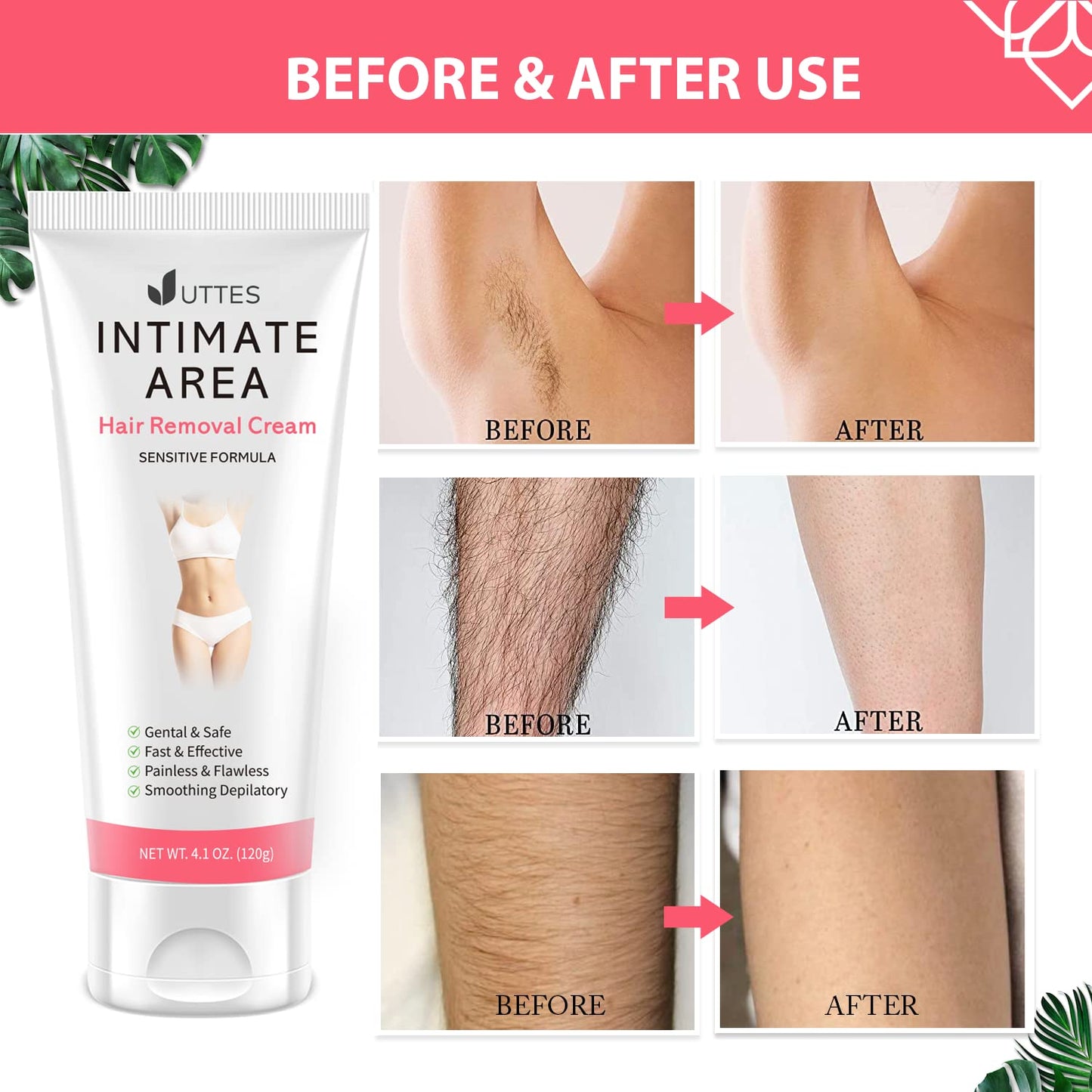Intimate/Private Hair Removal Cream for Women, for Unwanted Hair in Underarms, Private Parts, Pubic & Bikini Area, Painless Flawless Depilatory Cream
