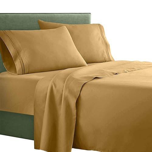 Clara Clark ® Supreme 1500 Collection 4pc Bed Sheet Set - Queen Size, Camel Gold