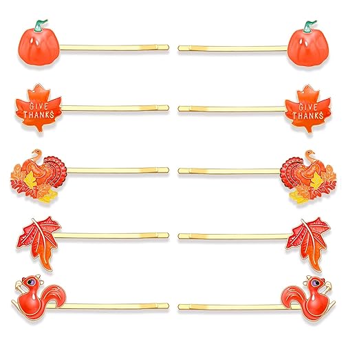 Thanksgiving Fall Hair Clips for Women Enamel Harvest Pumpkin Maple Leaf Turkey Hairpins Cute Autumn Holiday Hair Accessory Costume Party Favors Gifts
