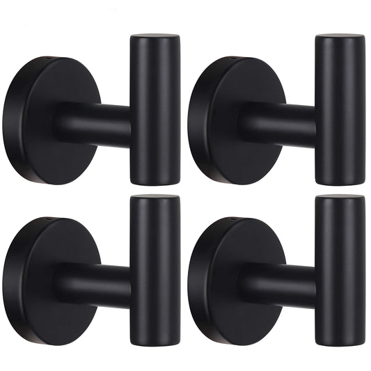 Towel Hooks 4-Pack – Heavy Duty Matte Black Wall Hooks for Bathroom, Door, Closet, Robe, Towels, Kitchen, Pool & Hotel Use