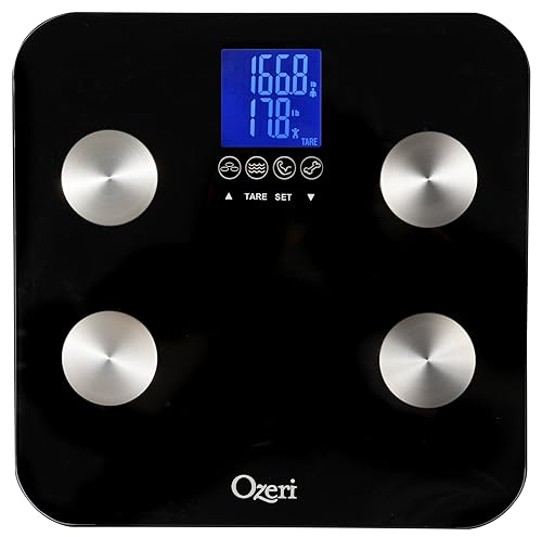 Ozeri Touch 440 lbs Total Body Weight Scale (Body Fat, Muscle, Bone, Weight & Hydration), Auto Recognition Bath Scale with Infant Tare