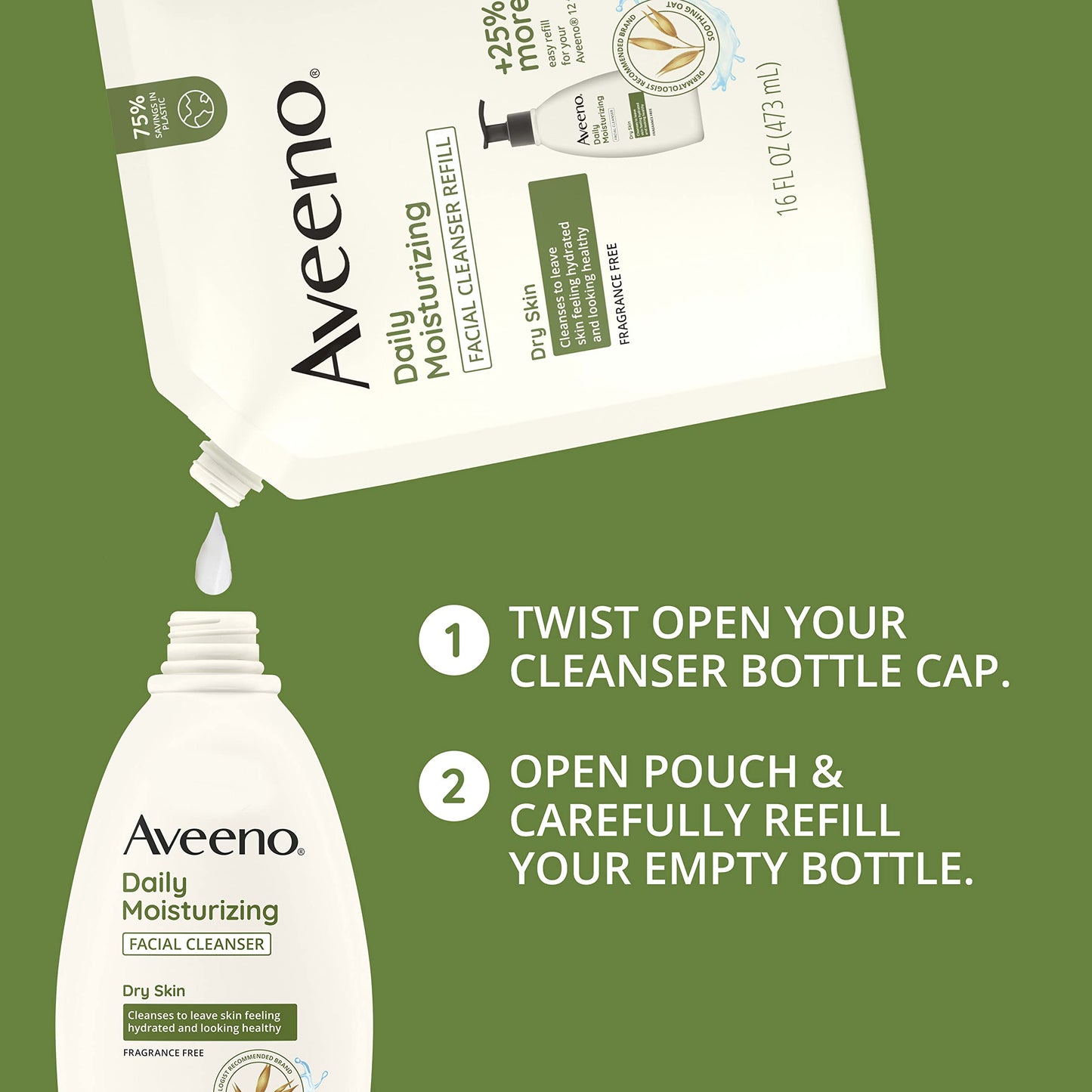 Aveeno Daily Moisturizing Facial Cleanser with Soothing Non-GMO Oat, Leaves Skin Feeling Hydrated, Soft & Supple, Paraben-, Sulfate-, Fragrance-, Dye