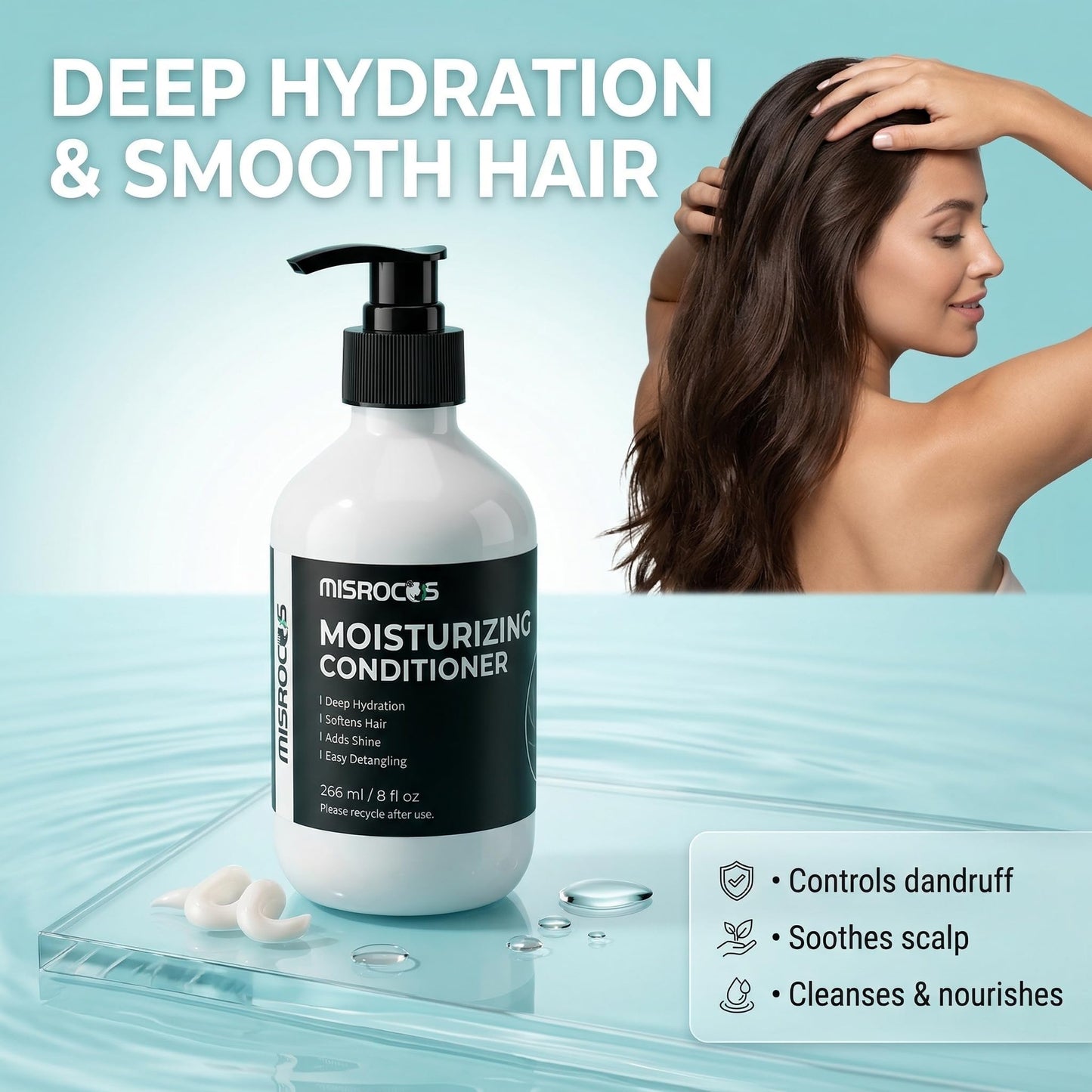 MISROCOS Moisturizing Conditioner & Anti-Dandruff Shampoo - Hair Care Essentials for Professional Scalp Care, Deep Hydration, Shine, Flake Control